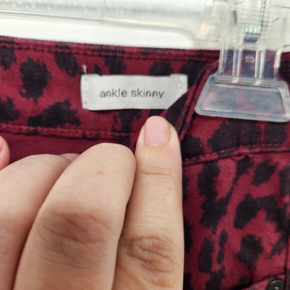 NWT Social Standard by Sanctuary Oxblood Cheetah Skinny Ankle Jeans Women's 8 - Picture 6 of 12